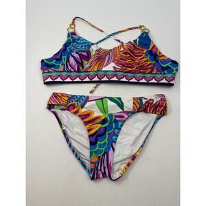 Trina Turk Colorful Printed Bikini Set Adjustable Halter Top & Bottoms Est Small